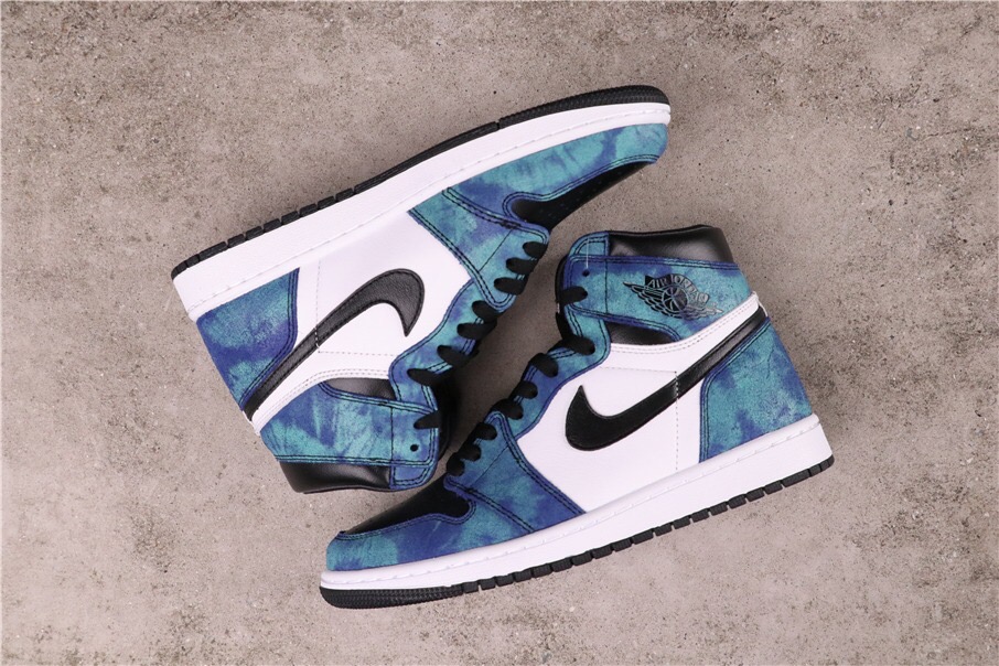 2020 Air Jordan 1 Tie-Dye Blue Black White Shoes